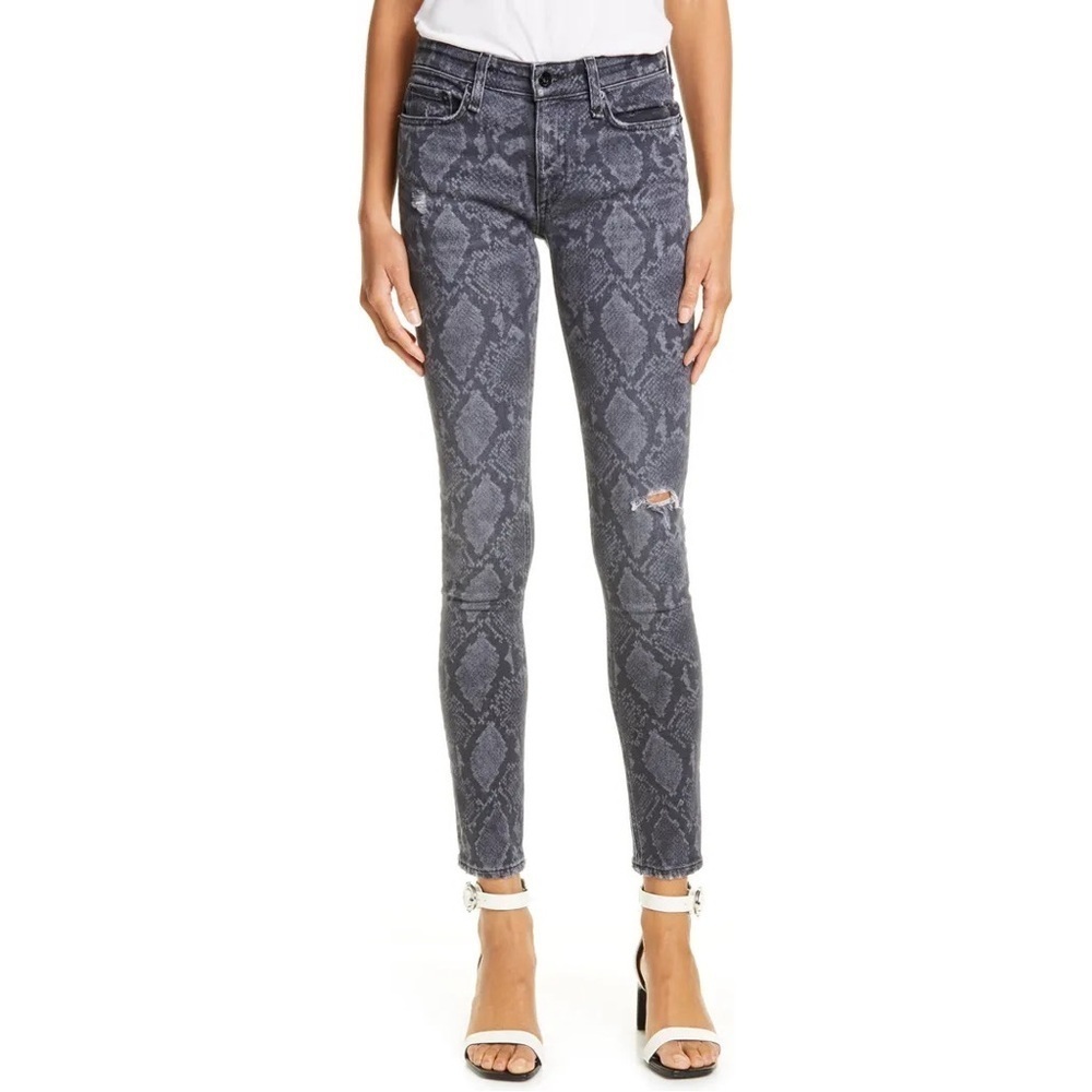 RAG & BONE Grey Gray Snake Print Cate Ripped Ankle Skinny Jeans EUC Size 28